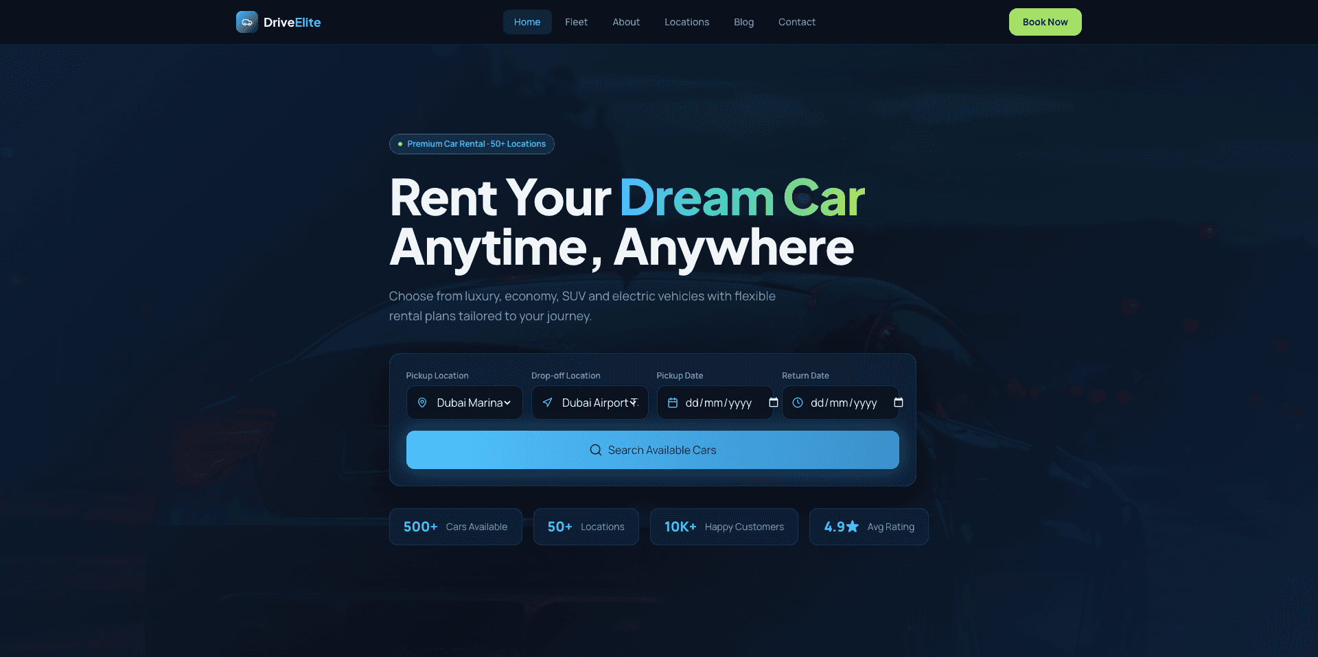DriveElite — Premium Car Rental Website with Admin CMS
